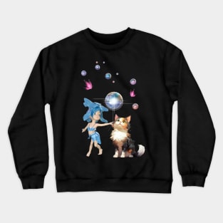 Sweet fairy is playing  with cute cat Crewneck Sweatshirt